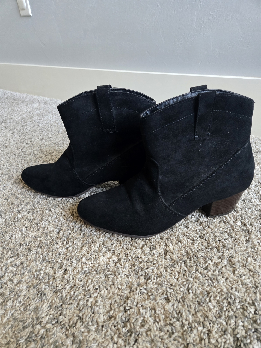 Women's Black Suede Ankle Boots - Classic Western Heel